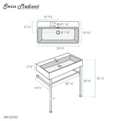 Swiss Madison Claire 30" Ceramic Console Sink White Basin Matte White Legs - SM-CS742