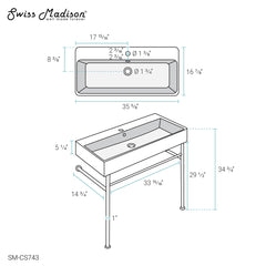 Swiss Madison Carré 36" Ceramic Console Sink White Basin Matte White Legs - SM-CS743