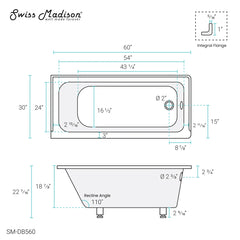 Swiss Madison Voltaire 60" X 30" Right-Hand Drain Alcove Bathtub - SM-DB560