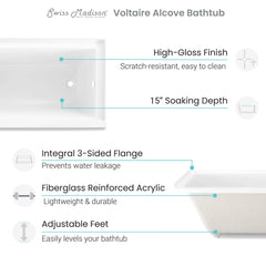 Swiss Madison Voltaire 48" X 32" Right-Hand Drain Alcove Bathtub - SM-DB562