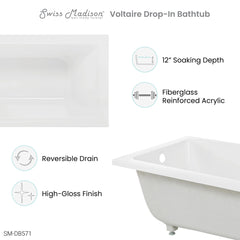 Swiss Madison Voltaire 48" x 32" Reversible Drain Drop-In Bathtub - SM-DB571