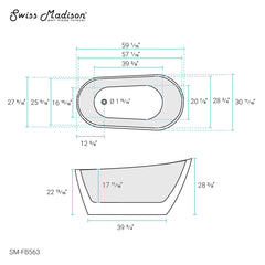Swiss Madison Sublime 60" Single Slipper Freestanding Bathtub - SM-FB563
