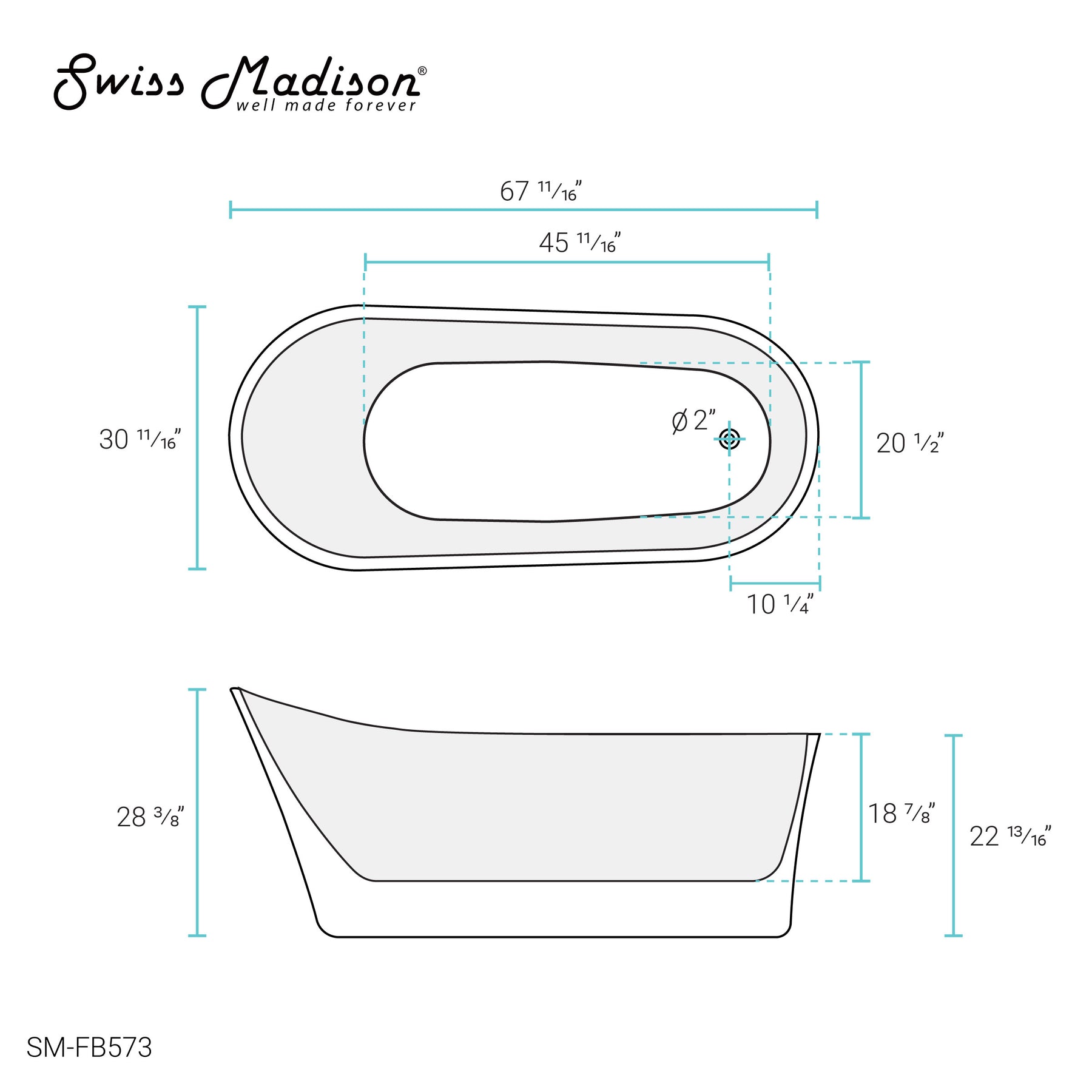 Swiss Madison Sublime 67" Single Slipper Freestanding Bathtub - SM-FB573