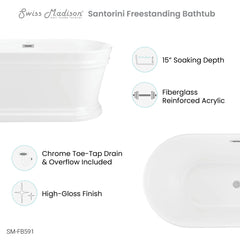 Swiss Madison Santorini 60" Freestanding Tub Glossy White - SM-FB591