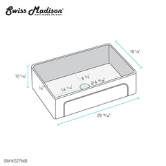 Swiss Madison Lyon 30 x 18 Fireclay, Single Basin, Farmhouse Kitchen Sink - SM-KS27