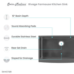 Swiss Madison Rivage 33" x 21" Stainless Steel, Single Basin, Farmhouse Kitchen Sink with Apron - SM-KS758