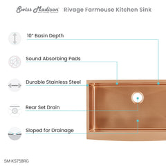 Swiss Madison Rivage 33" x 21" Stainless Steel, Single Basin, Farmhouse Kitchen Sink with Apron - SM-KS758