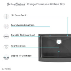 Swiss Madison Rivage 30" x 21" Stainless Steel, Single Basin, Farmhouse Kitchen Sink with Apron - SM-KS759