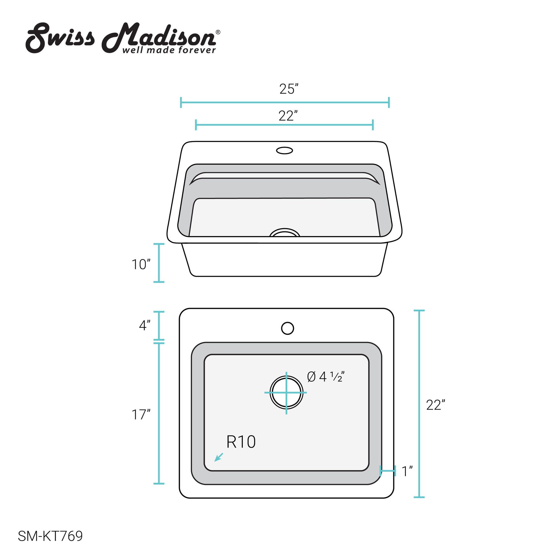 Swiss Madison Ravi Single Basin 25 x 22 Topmount Kitchen Workstation Sink - SM-KT769
