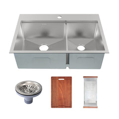 Swiss Madison Ravi Dual Basin 33 x 22 Topmount Kitchen Workstation Sink - SM-KT778