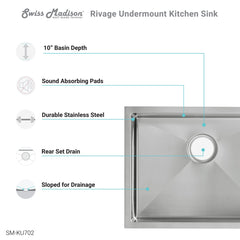 Swiss Madison Rivage 23" x 18" Single Basin, Undermount Kitchen Sink - SM-KU702