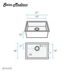 Swiss Madison Tourner 21" x 18" Single Basin, Undermount Kitchen Sink - SM-KU707