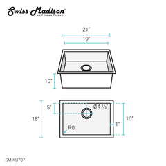 Swiss Madison Tourner 21" x 18" Single Basin, Undermount Kitchen Sink - SM-KU707