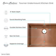 Swiss Madison Tourner 26" x 18" Stainless Steel, Single Basin, Undermount Kitchen Sink - SM-KU708