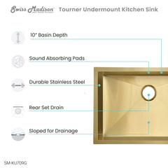Swiss Madison Tourner 27" x 19" Stainless Steel, Single Basin, Undermount Kitchen Sink - SM-KU709