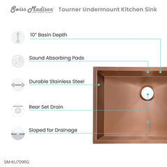 Swiss Madison Tourner 27" x 19" Stainless Steel, Single Basin, Undermount Kitchen Sink - SM-KU709