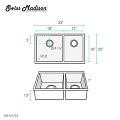 Swiss Madison Rivage 33" x 20" Dual Basin, Undermount Kitchen Sink - SM-KU725