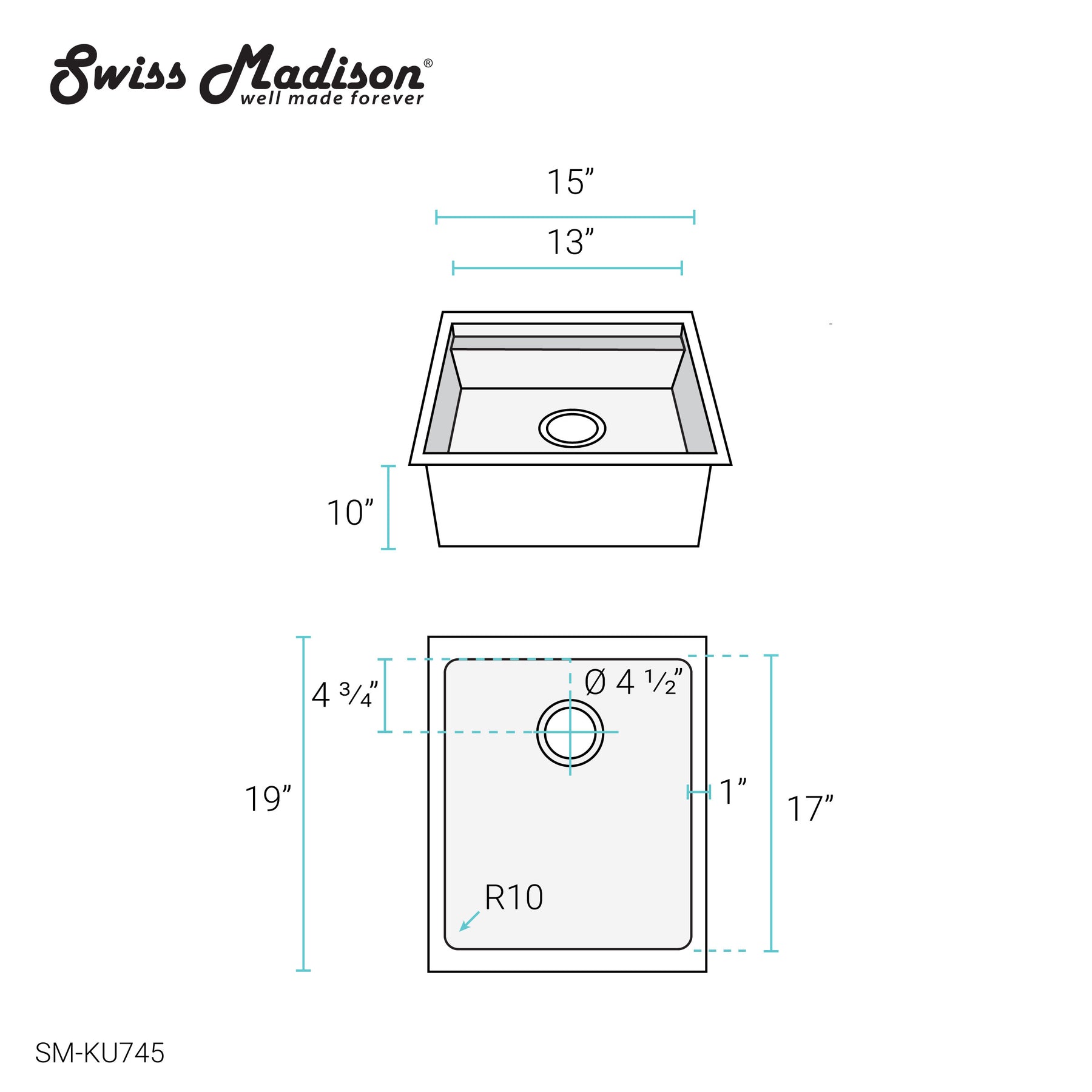 Swiss Madison Rivage 15 x 19 Single Basin Undermount Kitchen Workstation Sink - SM-KU745