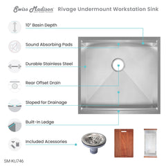 Swiss Madison Rivage 22 x 19 Single Basin Undermount Kitchen Workstation Sink - SM-KU746
