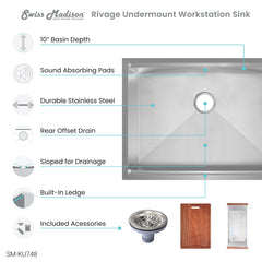 Swiss Madison Rivage 30 x 19 Single Basin Undermount Kitchen Workstation Sink - SM-KU748