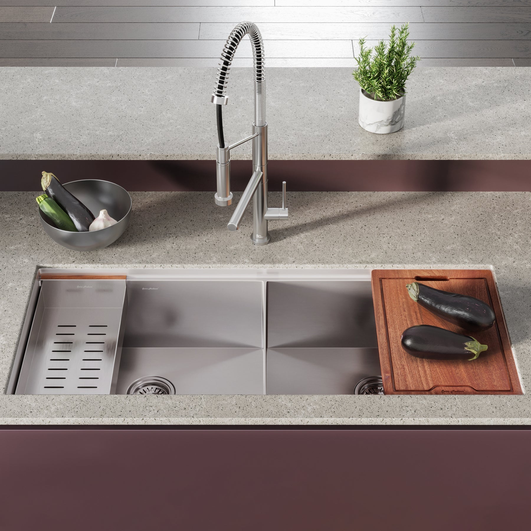 Swiss Madison Rivage 45 x 19 Dual Basin Undermount Kitchen Workstation Sink - SM-KU755