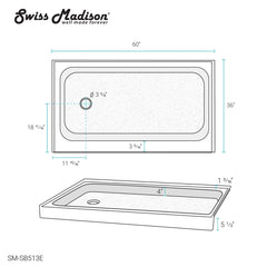 Swiss Madison Voltaire 60" X 36", Shower Base - SM-SB5