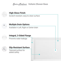 Swiss Madison Voltaire 60" x 36" (Left,Right or Center)Hand Drain, Shower Base - SM-SB5