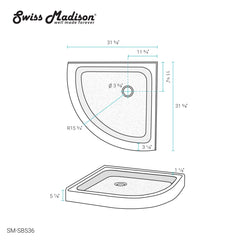 Swiss Madison Voltaire 32" x 32" Center Drain, Neo-Angle Shower Base - SM-SB536