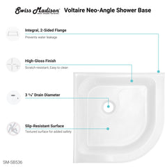 Swiss Madison Voltaire 32" x 32" Center Drain, Neo-Angle Shower Base - SM-SB536