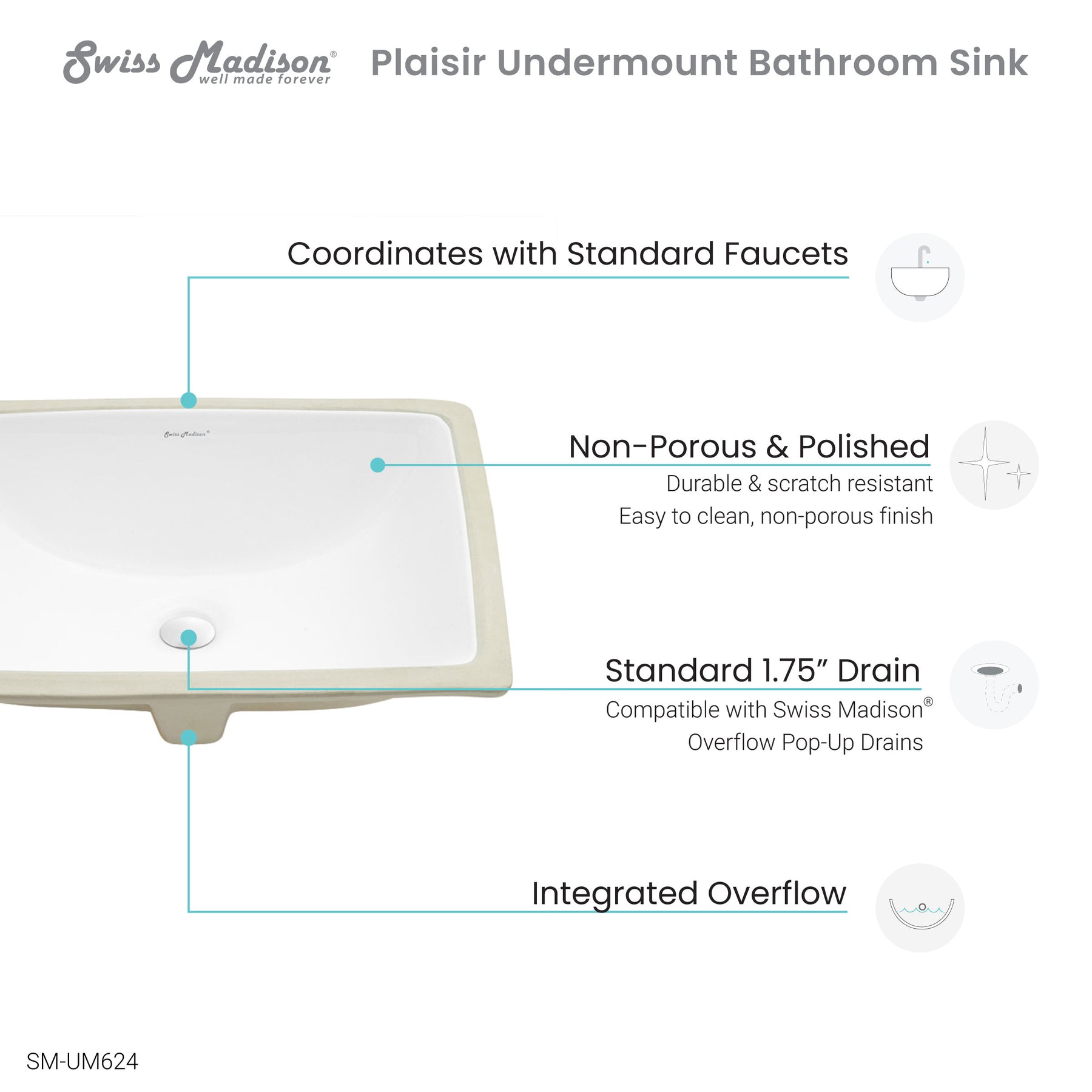 Swiss Madison Plaisir 18.5" Rectangle Undermount Bathroom Sink - SM-UM624