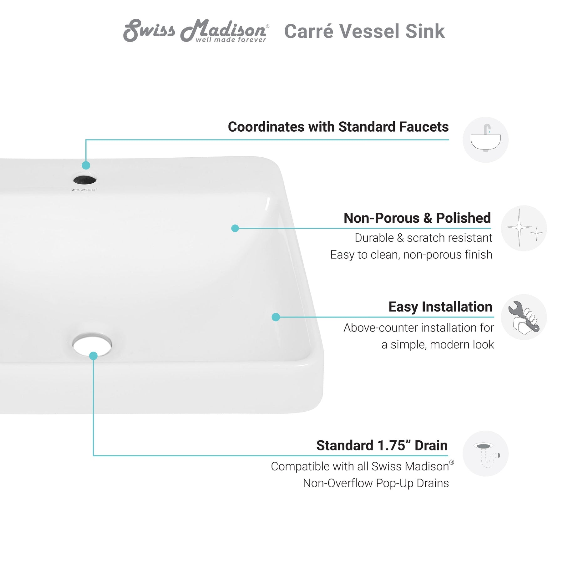 Swiss Madison Carré Large Rectangle Vessel Sink - SM-VS202