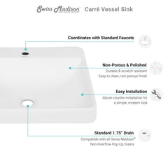 Swiss Madison Carré Large Rectangle Vessel Sink - SM-VS202
