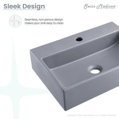 Swiss Madison Claire 20” Rectangle Ceramic Vessel Sink in Matte Grey - SM-VS203ME