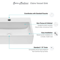 Swiss Madison Claire 20" Rectangle Ceramic Vessel Sink - SM-VS203