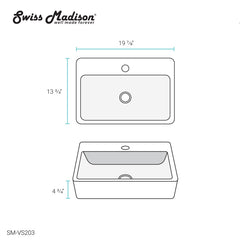 Swiss Madison Claire 20" Rectangle Ceramic Vessel Sink - SM-VS203