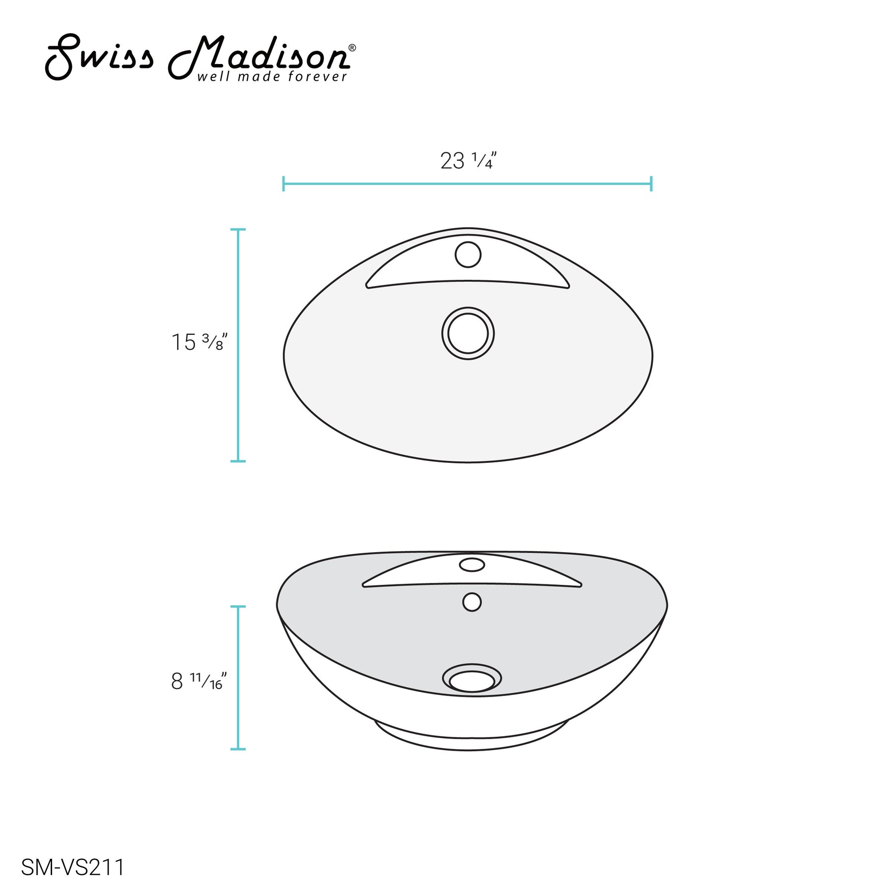 Swiss Madison Ivy 23" Oval Vessel Bathroom Sink - SM-VS211