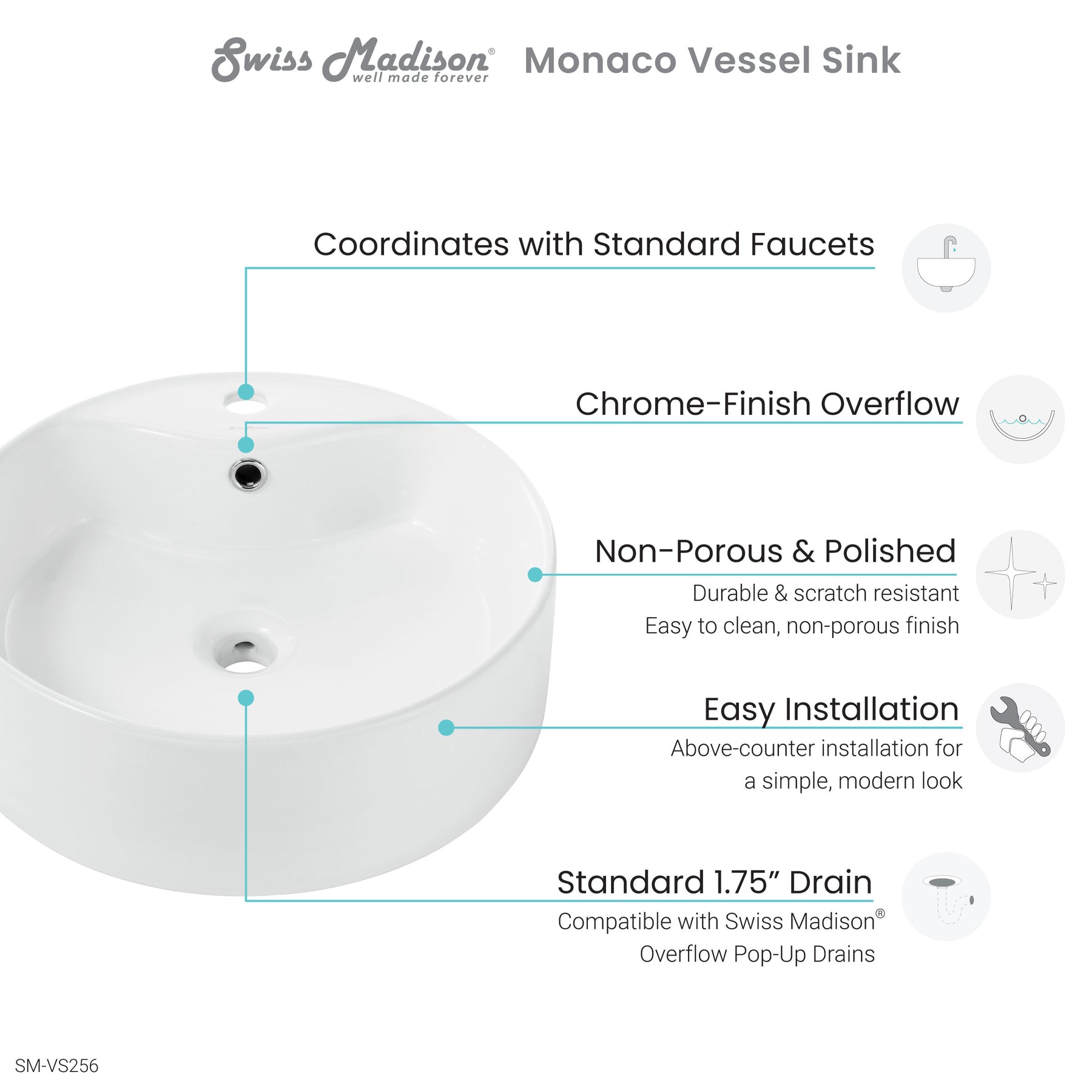 Swiss Madison Monaco Round Vessel Sink with Faucet Mount - SM-VS256