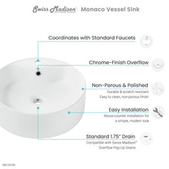 Swiss Madison Monaco Round Vessel Sink with Faucet Mount - SM-VS256