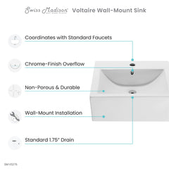 Swiss Madison Voltaire 18" Square Wall-Mount Bathroom Sink - SM-VS276