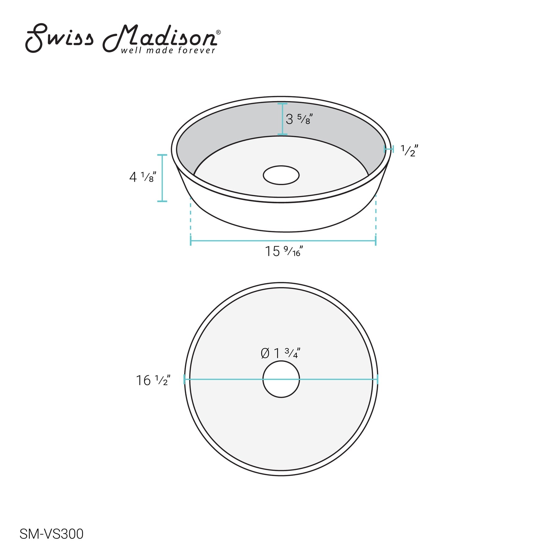 Swiss Madison Avallon 16.5 " Round Glass Vessel Sink in Black - SM-VS300