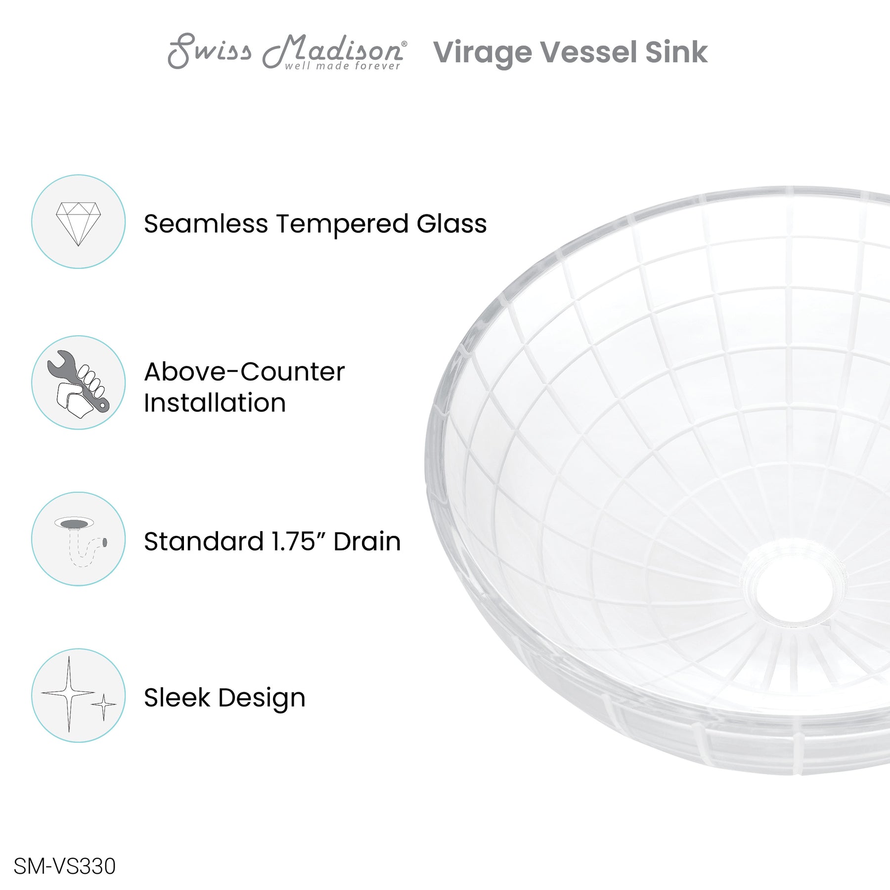 Swiss Madison Virage 16.5" Round Glass Vessel Sink - SM-VS330