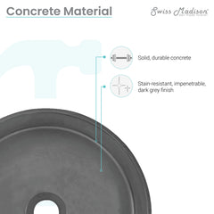 Swiss Madison Lisse 14.5” Round Concrete Vessel Bathroom Sink in Dark Grey - SM-VSC110E