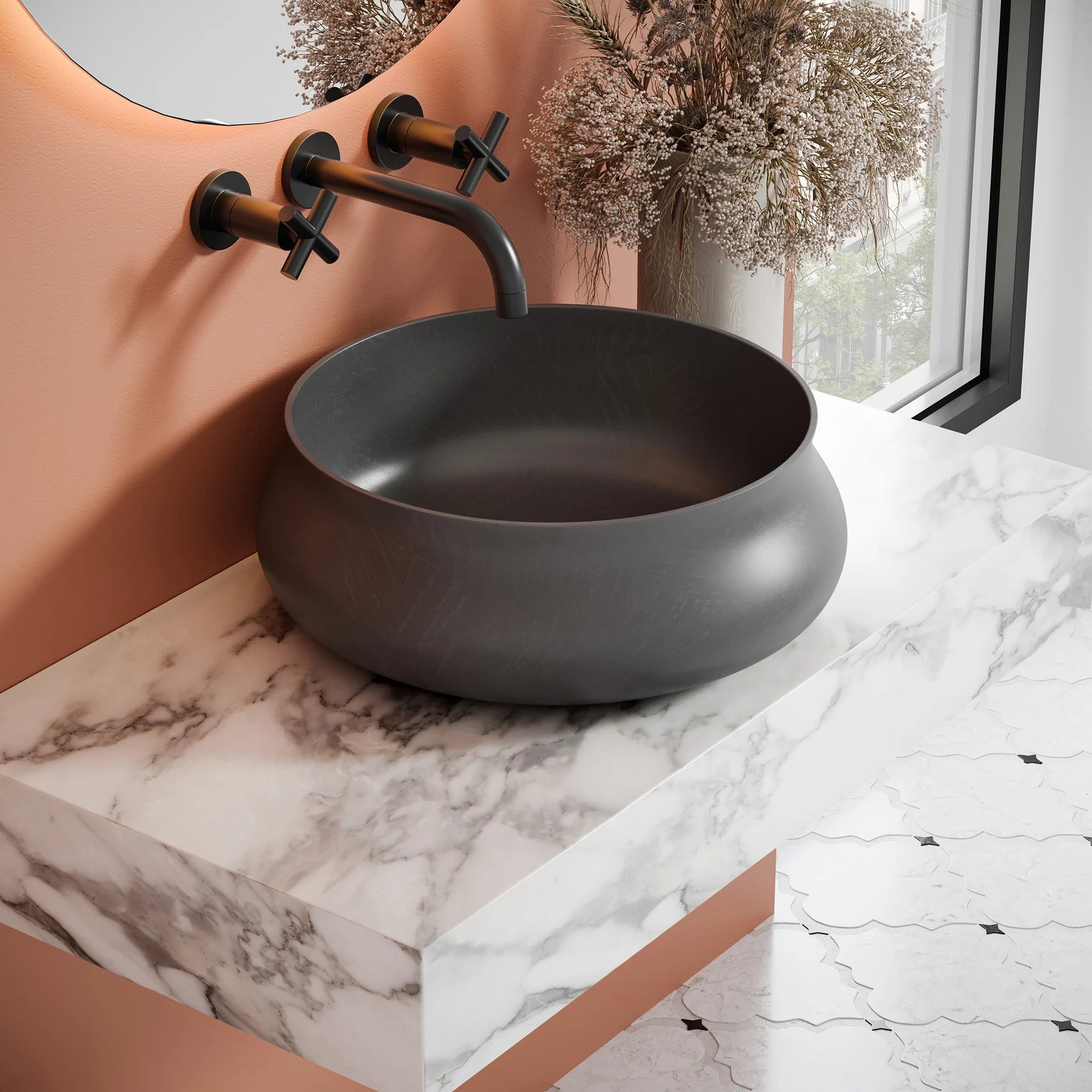 Swiss Madison Lisse 17.5” Round Concrete Vessel Bathroom Sink in Dark Grey - SM-VSC111E