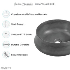 Swiss Madison Lisse 17.5” Round Concrete Vessel Bathroom Sink in Dark Grey - SM-VSC111E