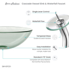 Swiss Madison Cascade 16 Glass Vessel Sink with Faucet - SM-VSF25