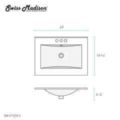 Swiss Madison 24" Vanity Top Bathroom Sink with 4” Centerset Faucet Holes - SM-VT324-3