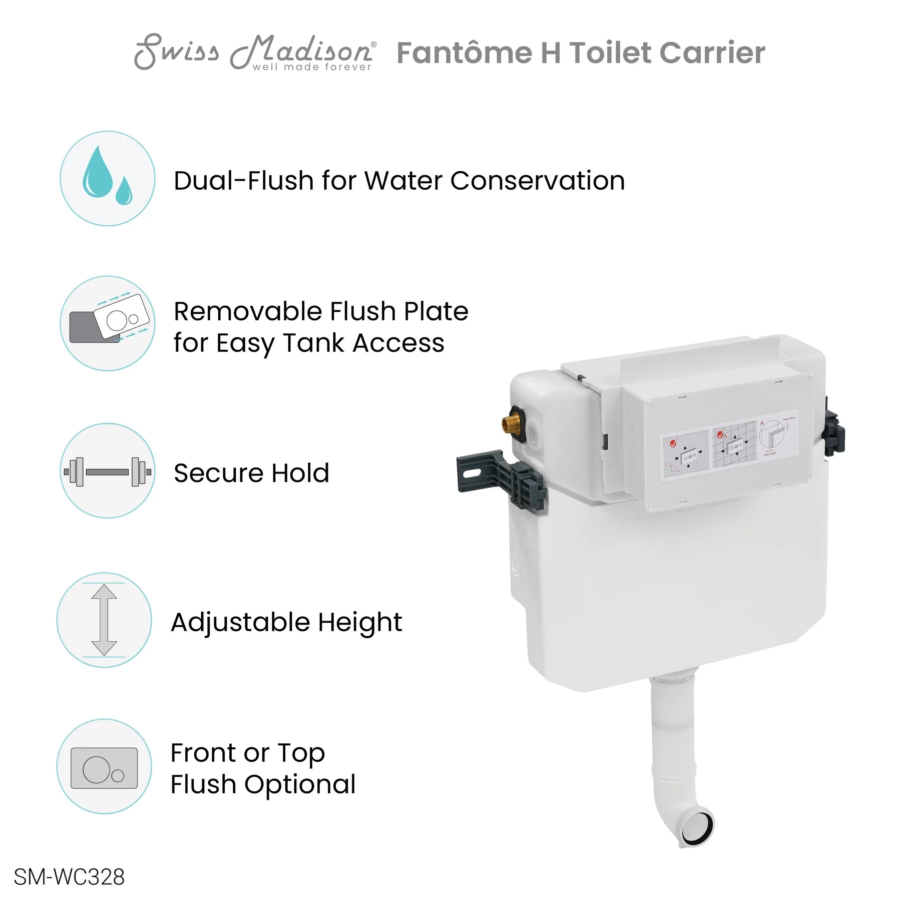 Swiss Madison Fantôme H Concealed Toilet Tank Carrier System with Top Flush for Back-to-Wall Toilet - SM-WC328