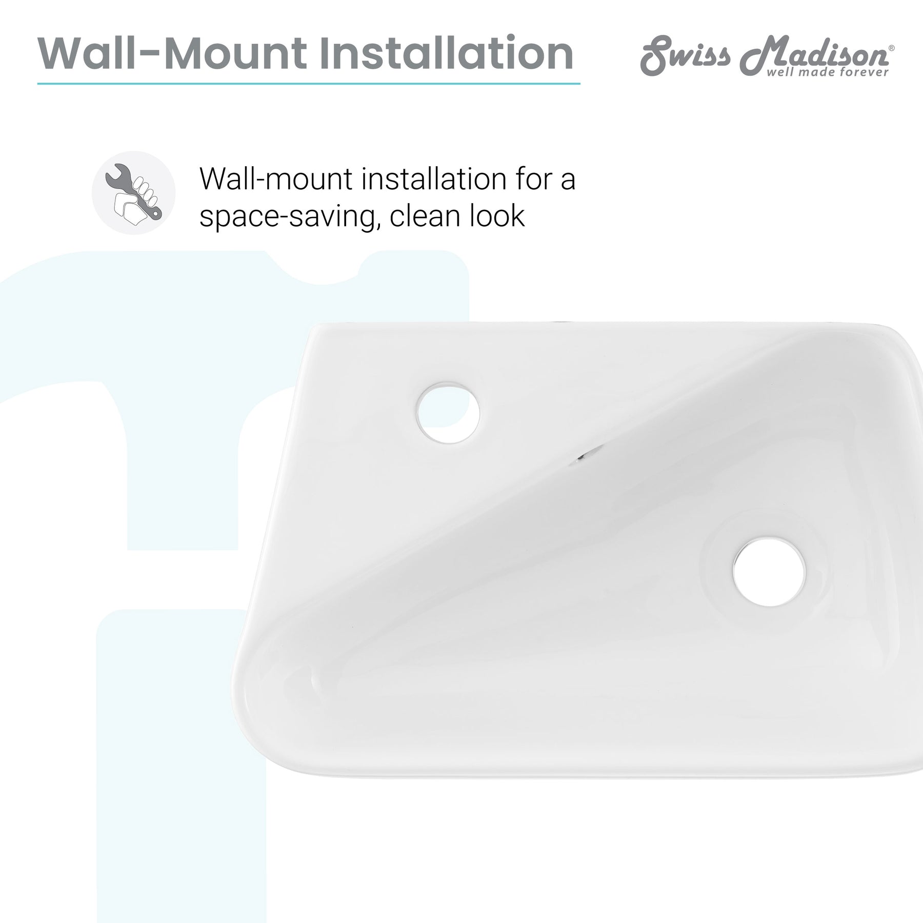 Swiss Madison Plaisir 18" Left Side Faucet Wall-Mount Bathroom Sink - SM-WS314