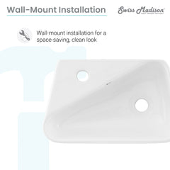 Swiss Madison Plaisir 18" Left Side Faucet Wall-Mount Bathroom Sink - SM-WS314