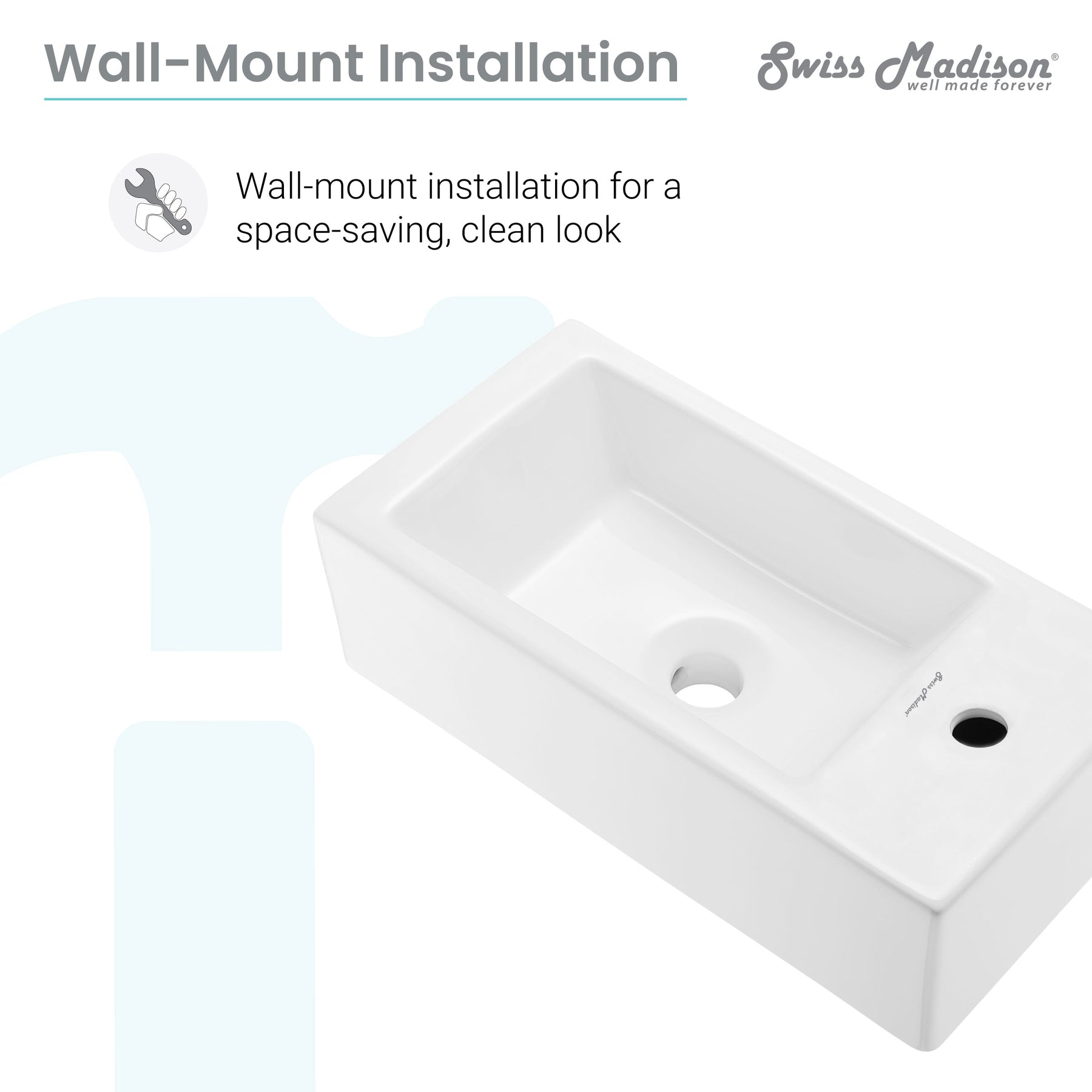 Swiss Madison Voltaire 19.5" Right Side Faucet Wall-Mount Bathroom Sink - SM-WS316